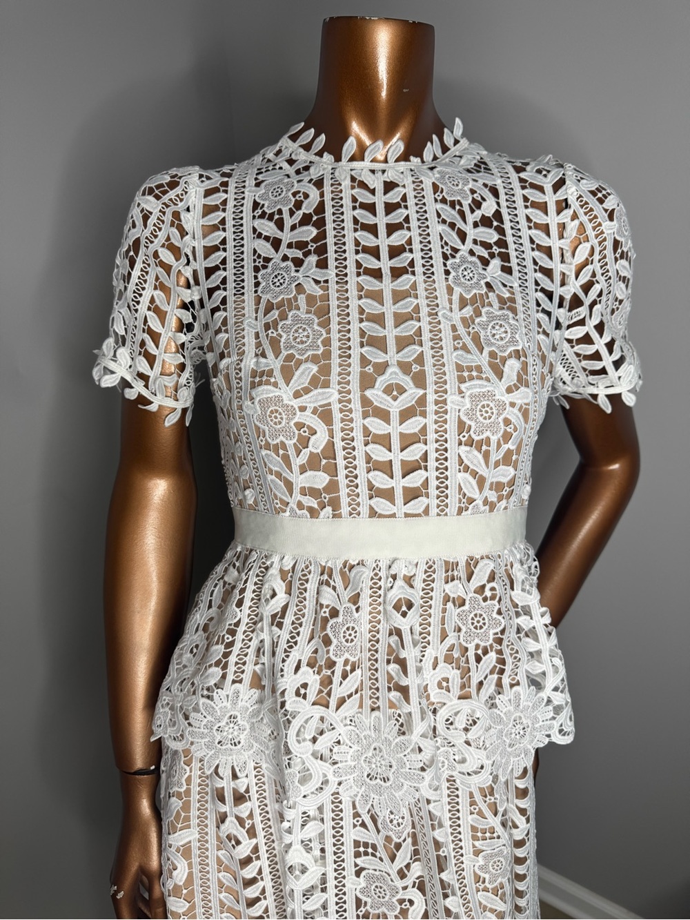 Self-Portrait White Floral Lace Midi Dress